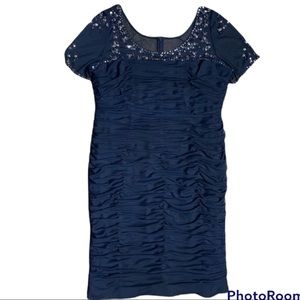Adrianna Papell Ruched Navy Blue Dress Size 14W